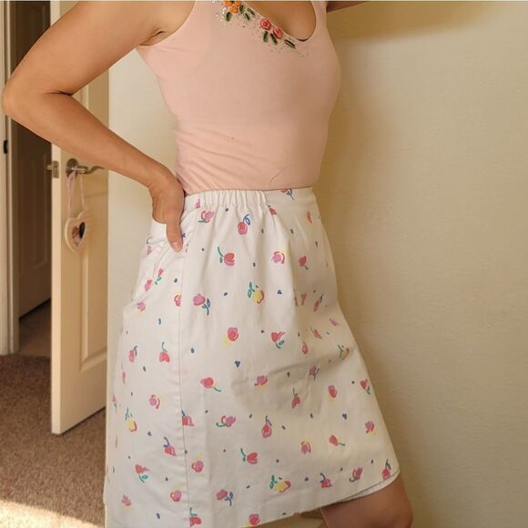 Haymaker womens medium retro 80s 90s skirt pencil lined tulip floral pastel - Picture 1 of 5